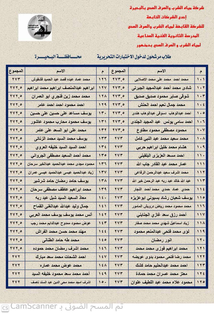 موعد اختبارات مدرسة مياه الشرب والصرف الصحي بدمنهو